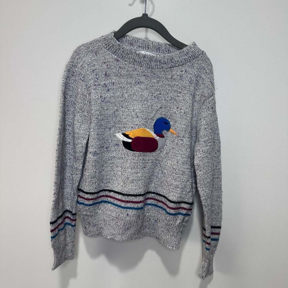 Vintage Kids Size 7 Mallard Duck Embroidered Sweater Made in USA